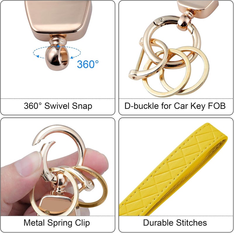 Weixiltc Leather Wristlet Keychain, Car Key Chain Holder with 2 Key Ring & Anti-Lost D Ring, Key Fob Wristband for Women - Image 3